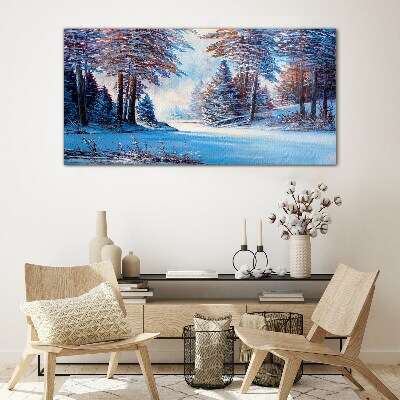 Glasbild Winterlandschaft in Blau