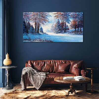 Glasbild Winterlandschaft in Blau