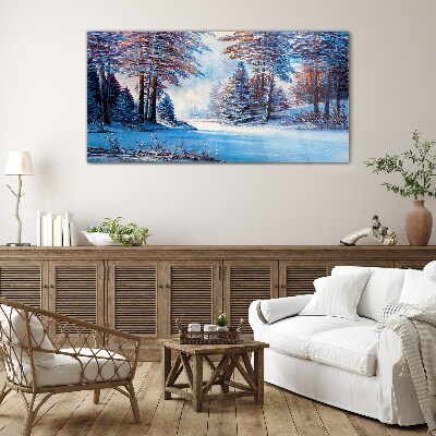 Glasbild Winterlandschaft in Blau