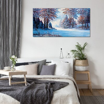 Glasbild Winterlandschaft in Blau