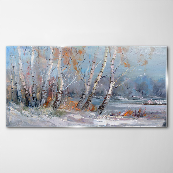 Glasbild Herbstbirken am Fluss