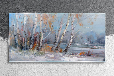 Glasbild Herbstbirken am Fluss
