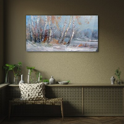 Glasbild Herbstbirken am Fluss