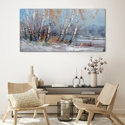 Glasbild Herbstbirken am Fluss