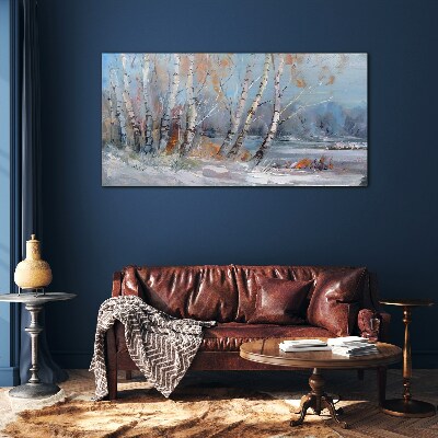Glasbild Herbstbirken am Fluss