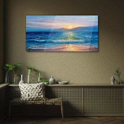 Glasbild Sonnenuntergang über dem ruhigen Meer