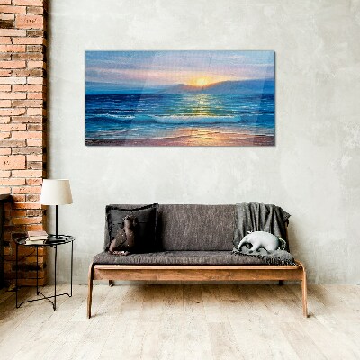 Glasbild Sonnenuntergang über dem ruhigen Meer