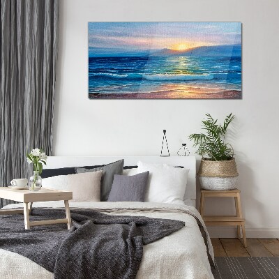 Glasbild Sonnenuntergang über dem ruhigen Meer