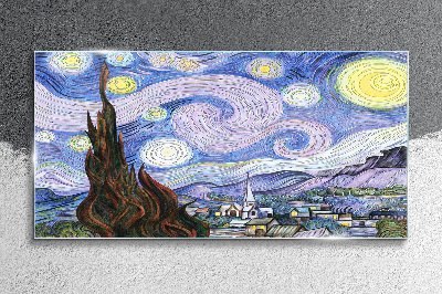 Glasbild Sternenklare Nacht über der Stadt