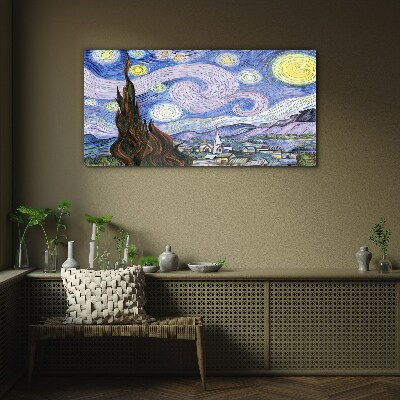 Glasbild Sternenklare Nacht über der Stadt