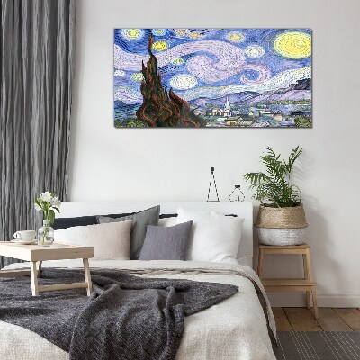Glasbild Sternenklare Nacht über der Stadt