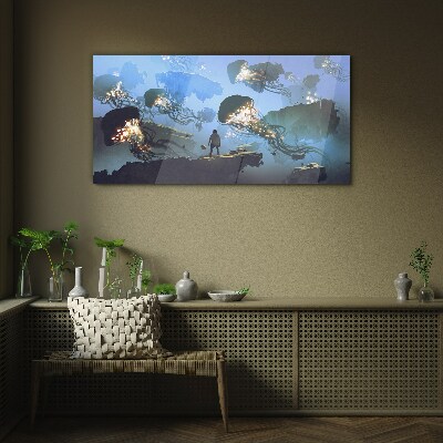 Glasbild Unterwasserreise im Licht der Quallen