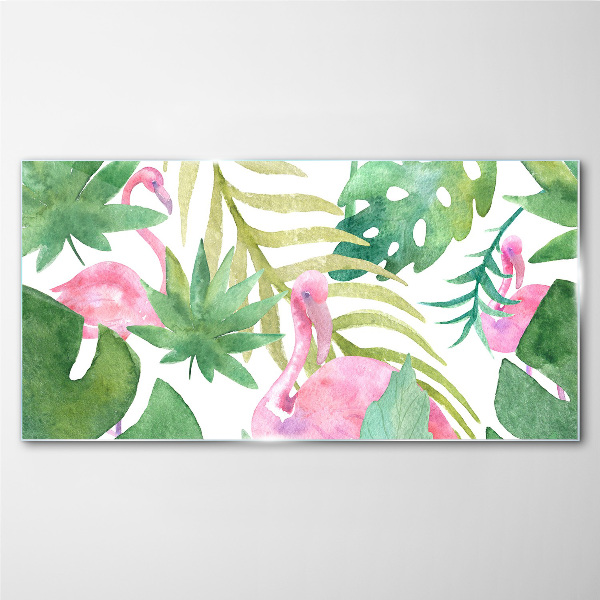 Glasbild Glückliche Flamingos im tropischen Dschungel