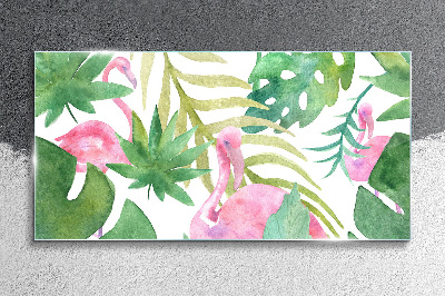 Glasbild Glückliche Flamingos im tropischen Dschungel