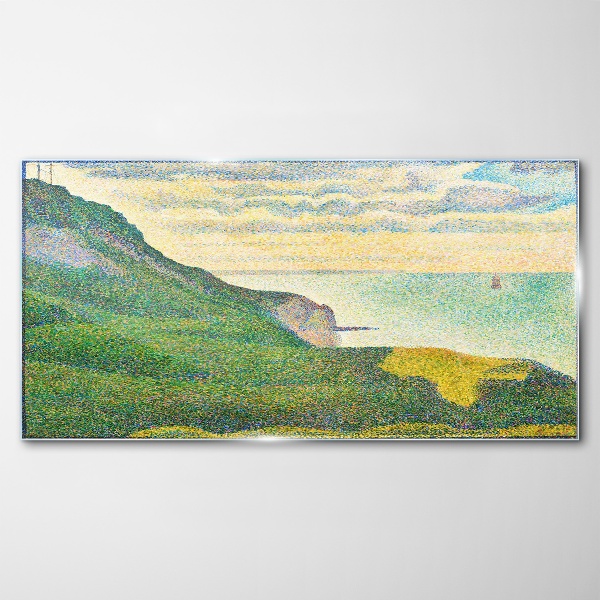 Glasbild Küstenlandschaft in Farbpunkten