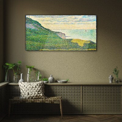 Glasbild Küstenlandschaft in Farbpunkten