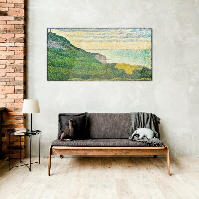 Glasbild Küstenlandschaft in Farbpunkten