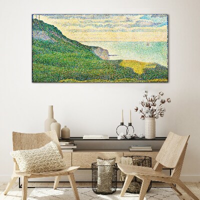 Glasbild Küstenlandschaft in Farbpunkten