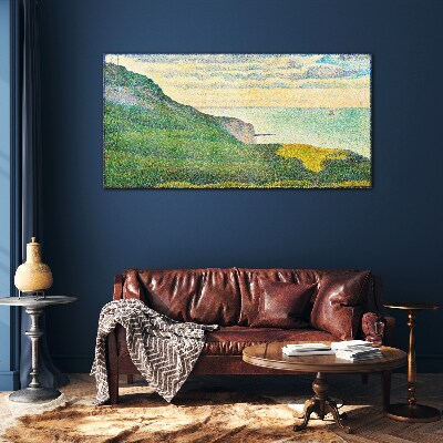 Glasbild Küstenlandschaft in Farbpunkten