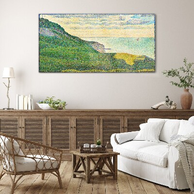 Glasbild Küstenlandschaft in Farbpunkten