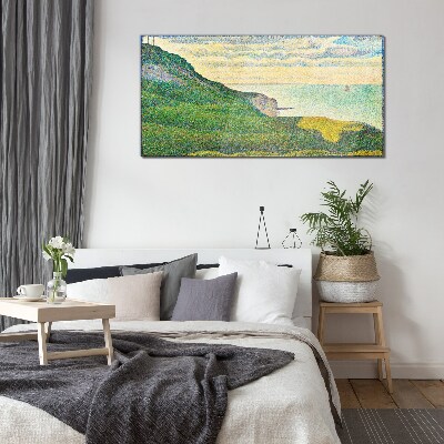 Glasbild Küstenlandschaft in Farbpunkten