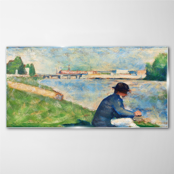 Glasbild Eine friedliche Landschaft am Fluss
