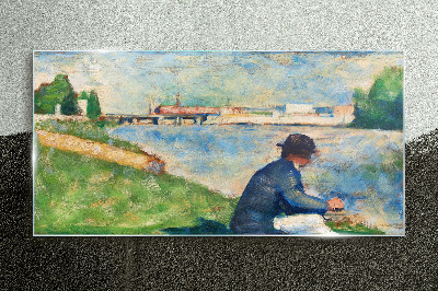 Glasbild Eine friedliche Landschaft am Fluss