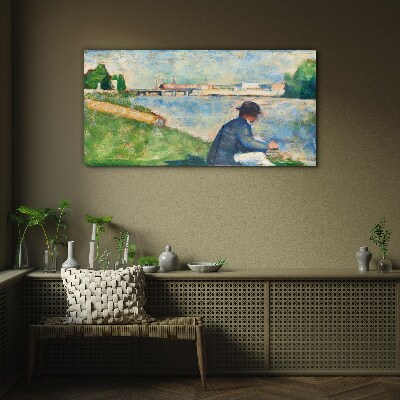 Glasbild Eine friedliche Landschaft am Fluss