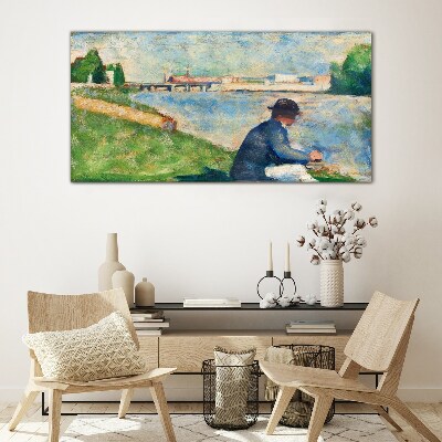 Glasbild Eine friedliche Landschaft am Fluss