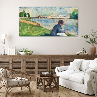 Glasbild Eine friedliche Landschaft am Fluss