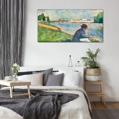 Glasbild Eine friedliche Landschaft am Fluss