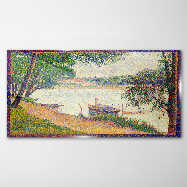 Glasbild Eine friedliche Landschaft am Fluss