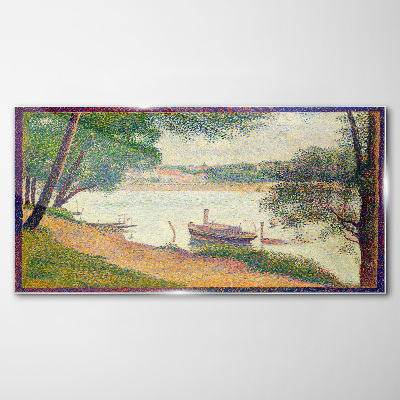 Glasbild Eine friedliche Landschaft am Fluss