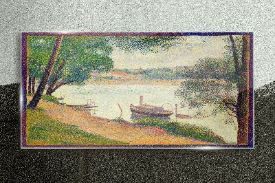 Glasbild Eine friedliche Landschaft am Fluss