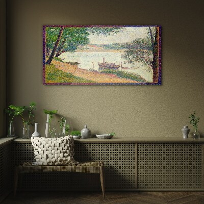 Glasbild Eine friedliche Landschaft am Fluss