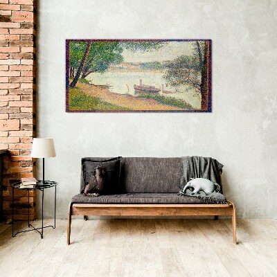 Glasbild Eine friedliche Landschaft am Fluss