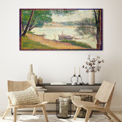Glasbild Eine friedliche Landschaft am Fluss