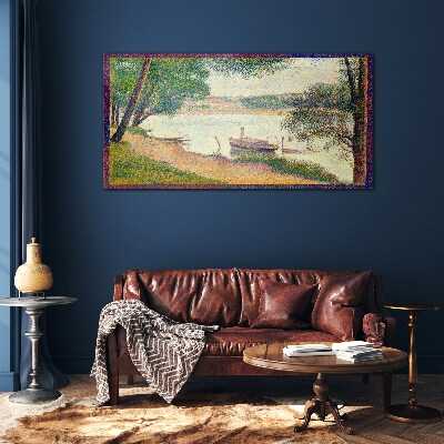 Glasbild Eine friedliche Landschaft am Fluss