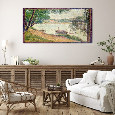 Glasbild Eine friedliche Landschaft am Fluss