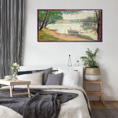 Glasbild Eine friedliche Landschaft am Fluss