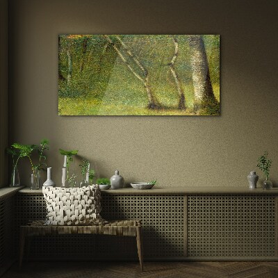 Glasbild Grüner Wald im Sonnenlicht