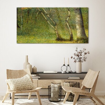 Glasbild Grüner Wald im Sonnenlicht