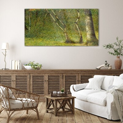 Glasbild Grüner Wald im Sonnenlicht