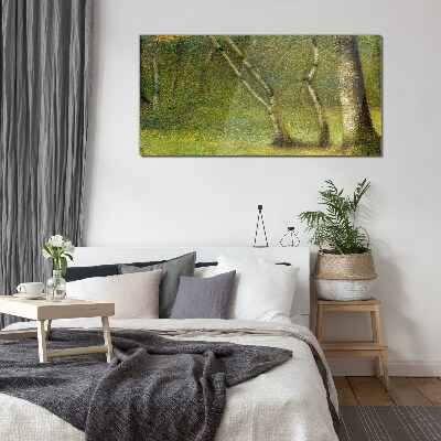 Glasbild Grüner Wald im Sonnenlicht