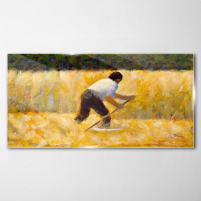 Glasbild Arbeiter auf einem Getreidefeld
