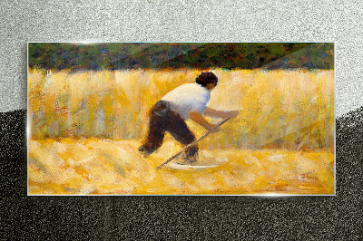 Glasbild Arbeiter auf einem Getreidefeld
