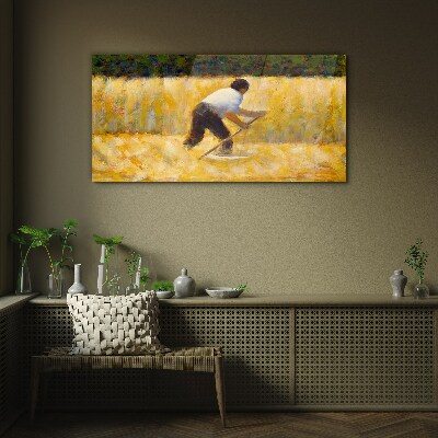 Glasbild Arbeiter auf einem Getreidefeld