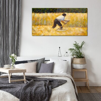 Glasbild Arbeiter auf einem Getreidefeld