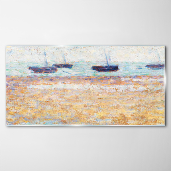 Glasbild Ein friedlicher Hafen in Pastellfarben