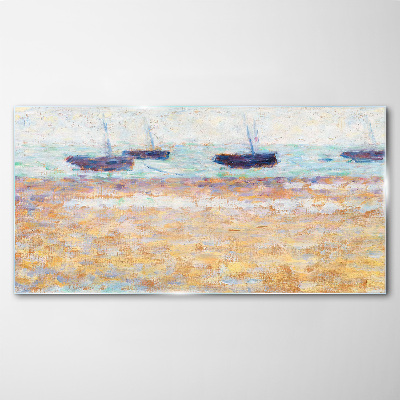Glasbild Ein friedlicher Hafen in Pastellfarben